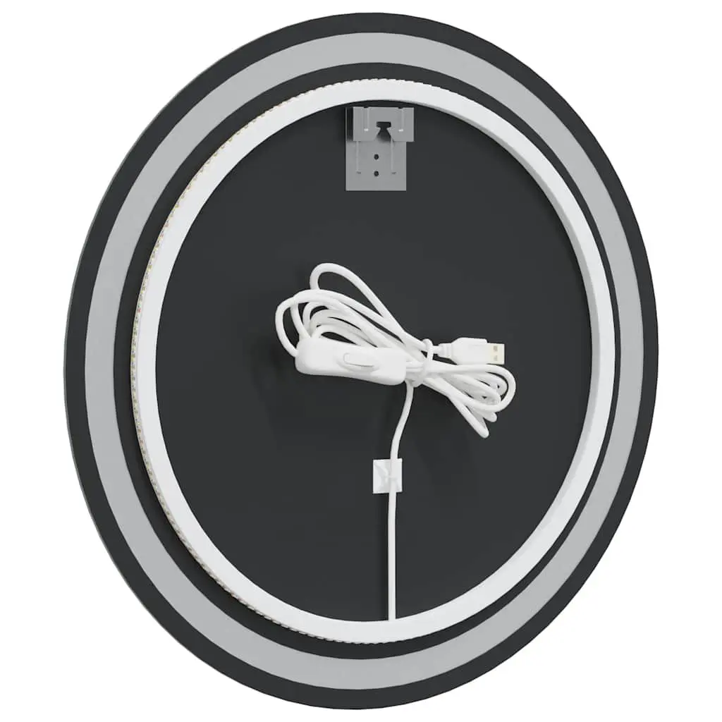 Round LED Bathroom Mirror 60cm Wall Mount Waterproof USB Powered with Integrated Lights