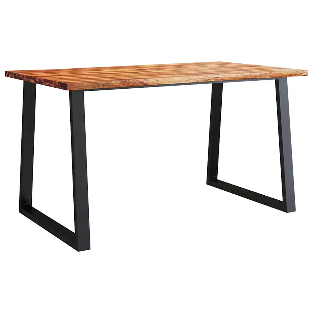 Dining Table Solid Acacia Wood 140x80x75cm Brown Live Edge U-Shaped Steel Legs