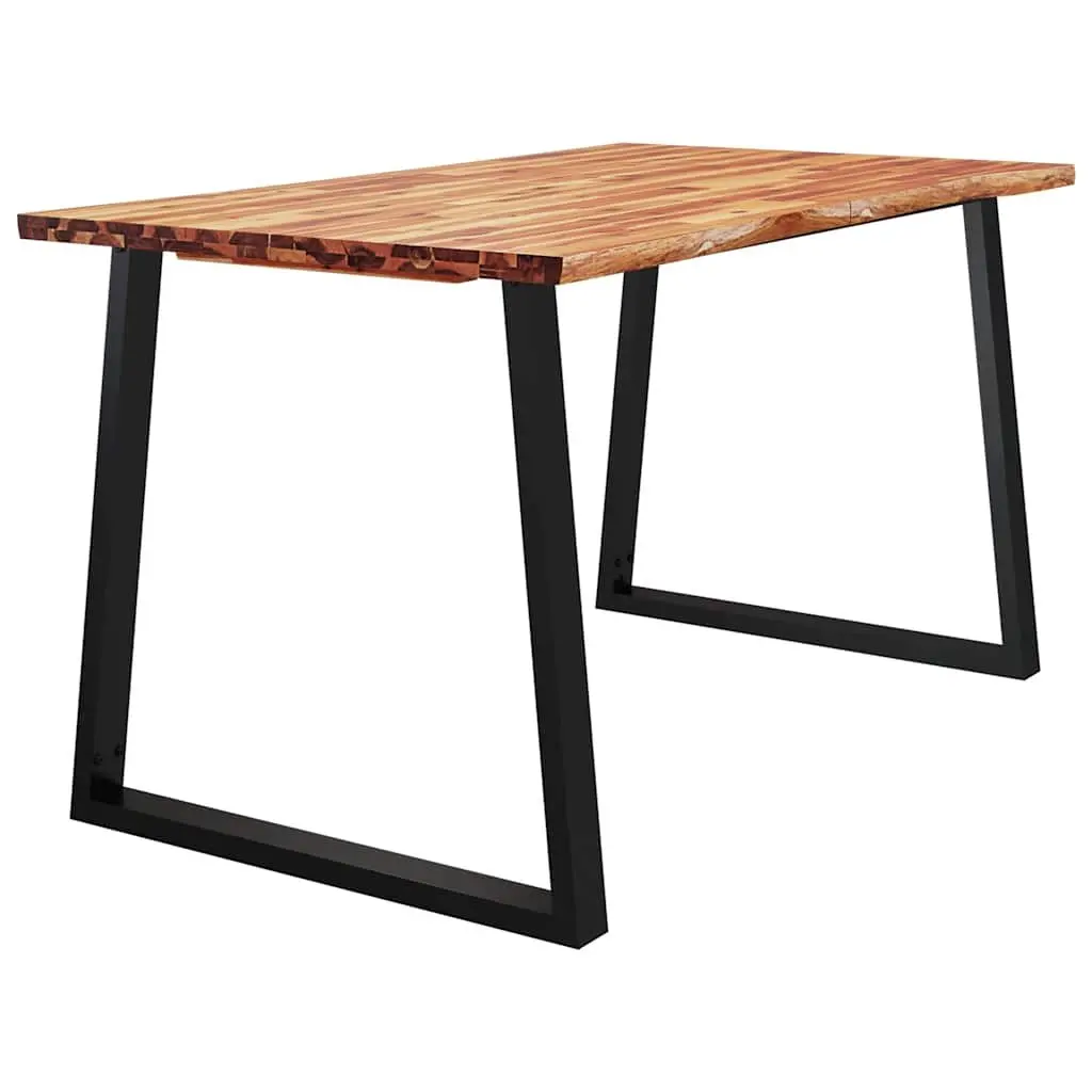 Dining Table Solid Acacia Wood 140x80x75cm Brown Live Edge U-Shaped Steel Legs