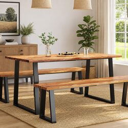 Dining Table 160x80x75 cm Live Edge Solid Wood Kitchen Room Furniture Brown