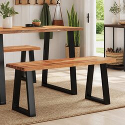 Solid Wood Bench Brown Live Edge 110cm Dining Room Hallway Storage Furniture