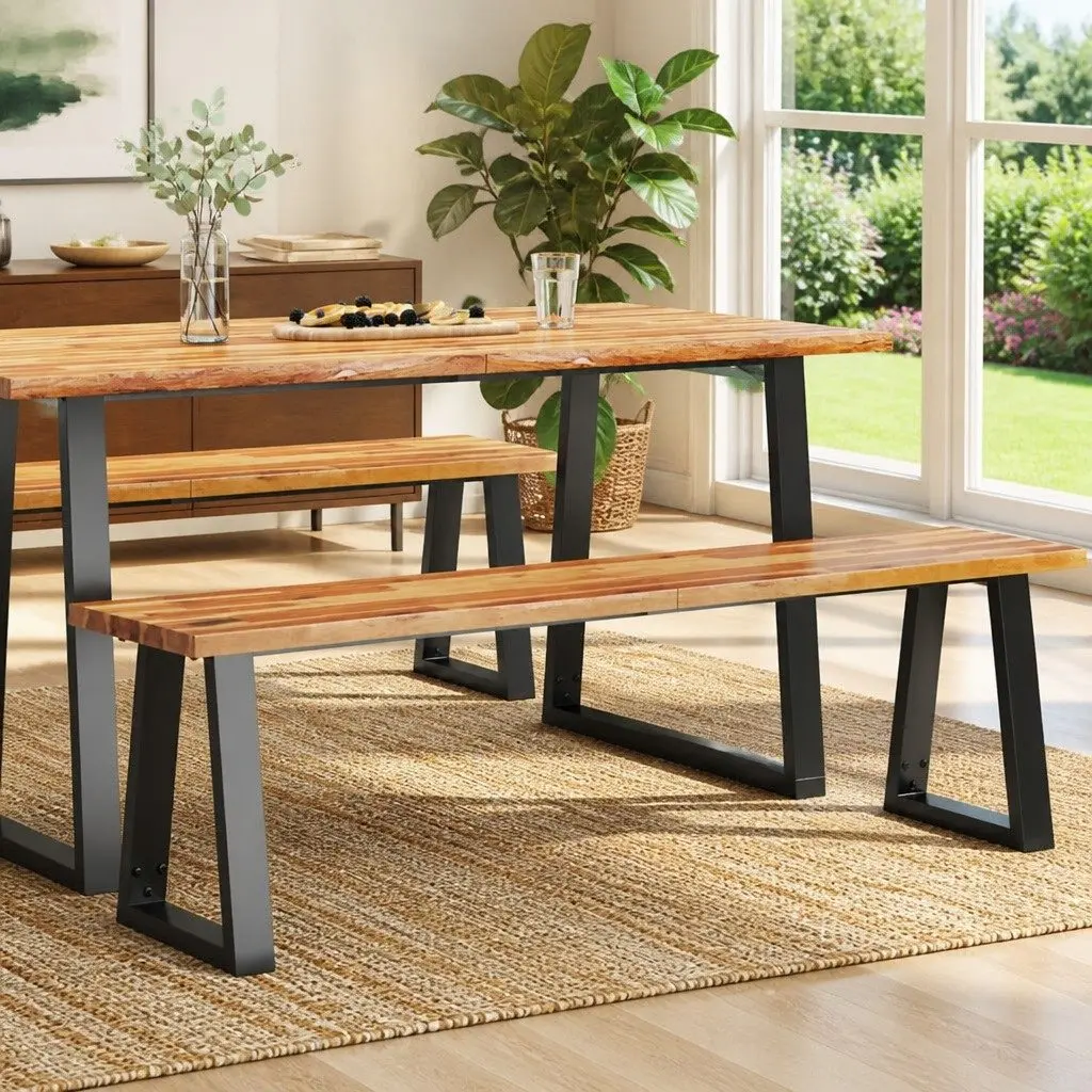 Acacia Wood Live Edge Bench 160cm Brown Solid Seating Furniture U-shaped Steel Frame