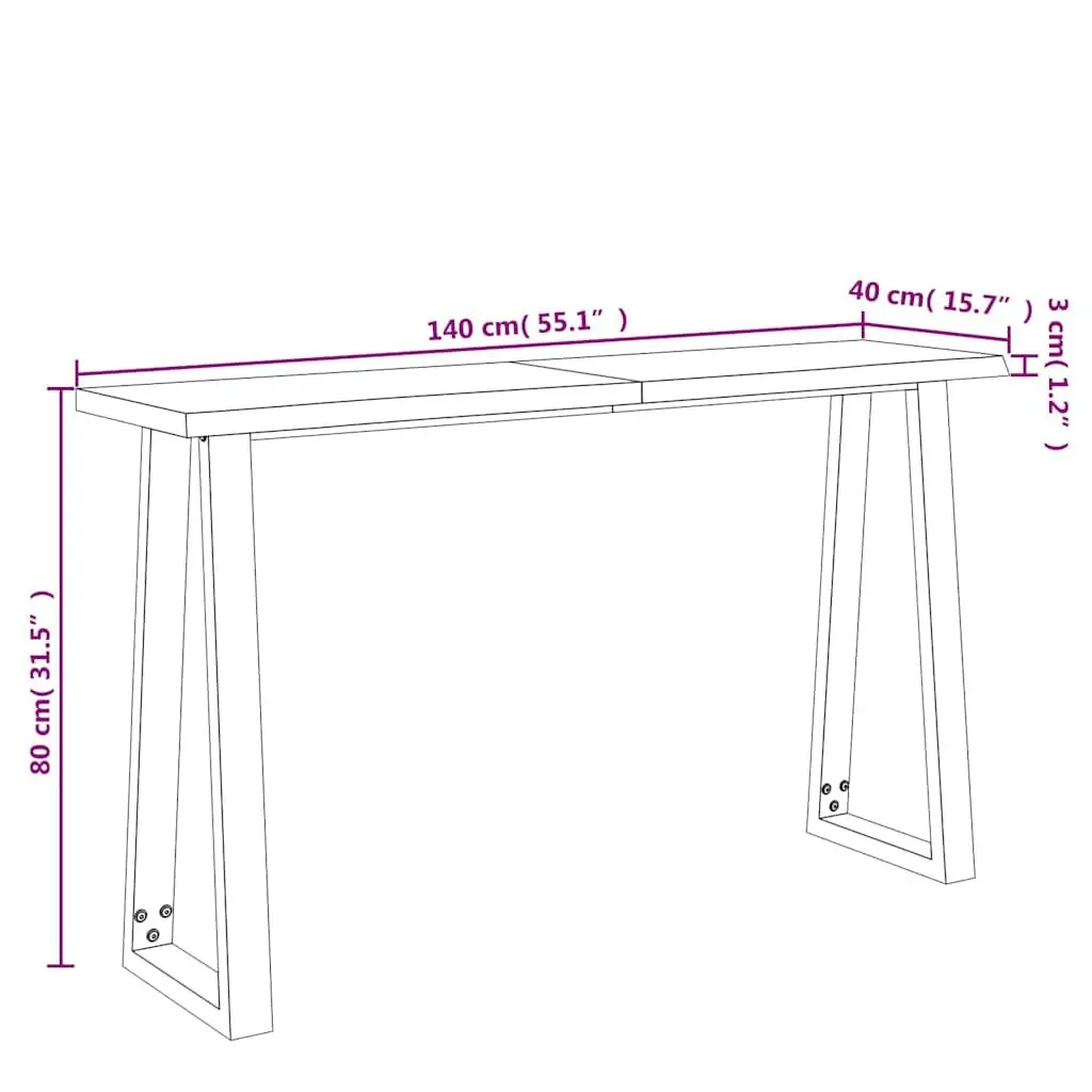 Console Table Solid Acacia Wood Live Edge 140x40x80cm Brown U-shaped Steel Legs