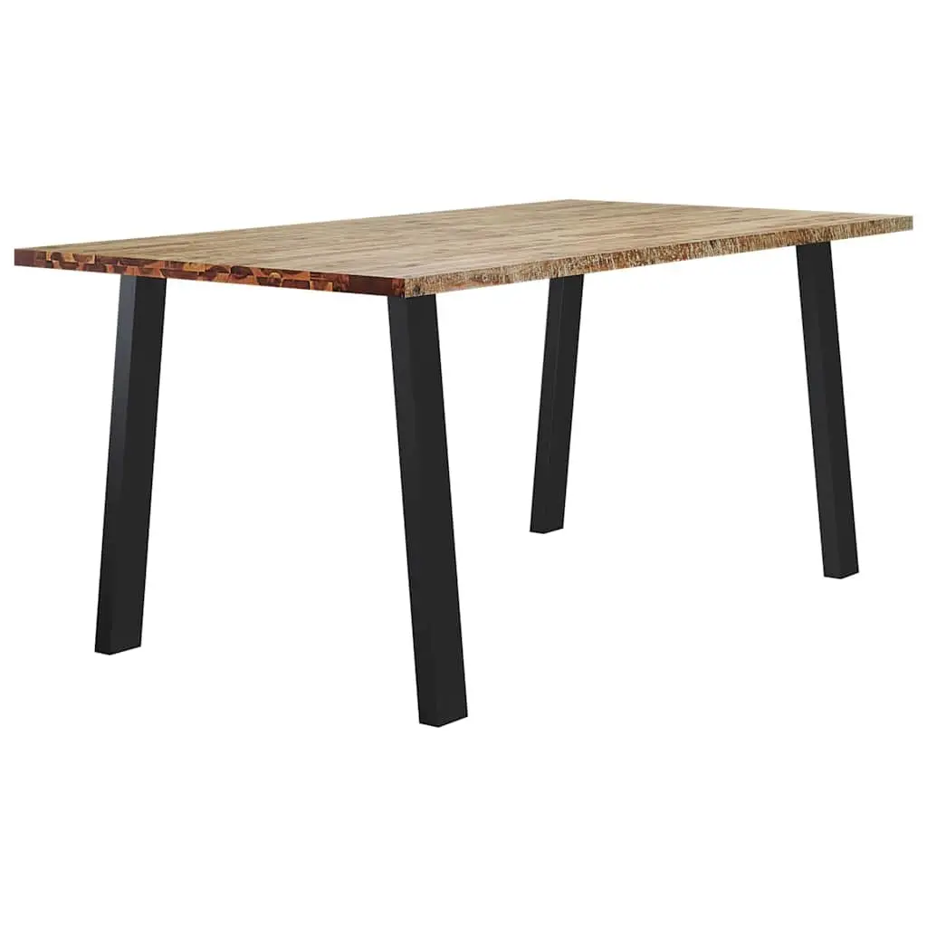 Dining Table Solid Acacia Wood Top Steel Legs 150x90x75cm Brown Kitchen Furniture