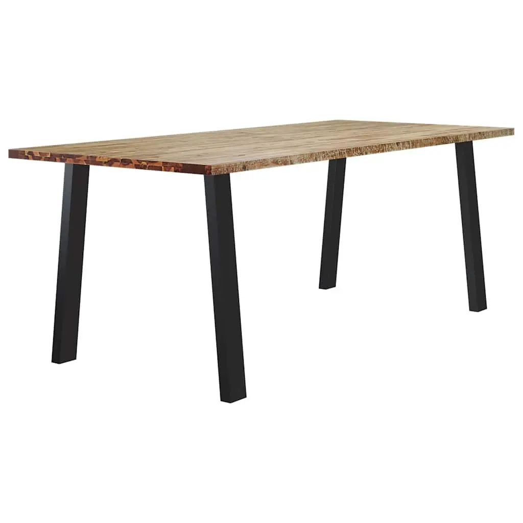Dining Table Solid Acacia Wood Brown 200x90x75 cm Industrial Powder Coated Steel Legs