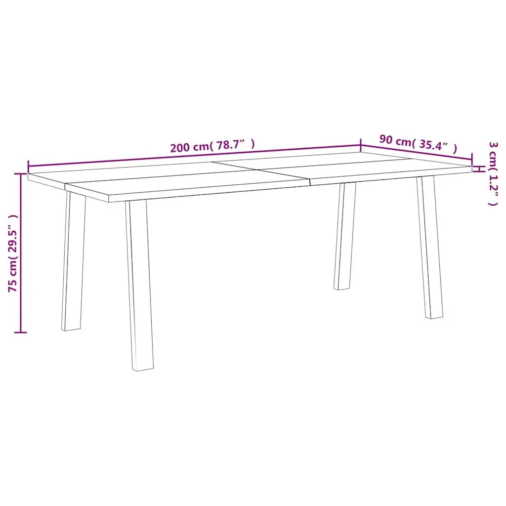 Dining Table Solid Acacia Wood Brown 200x90x75 cm Industrial Powder Coated Steel Legs