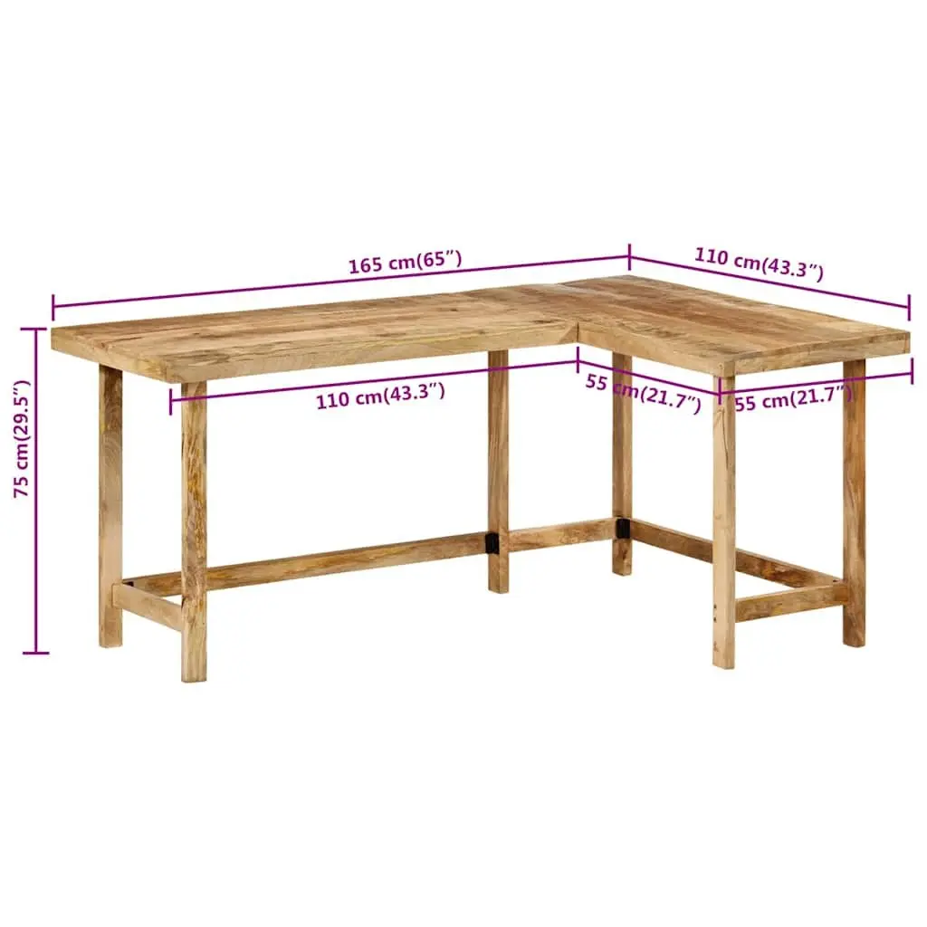 L-Shaped Solid Mango Wood Desk 165x110x75cm Brown