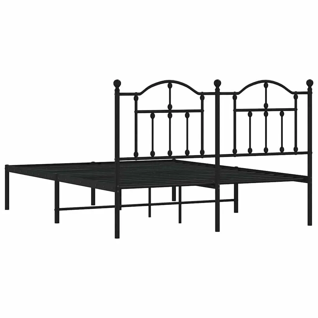 Metal Bed Frame Black with Headboard 135x190cm Slatted Base Powder Coated Steel Construction