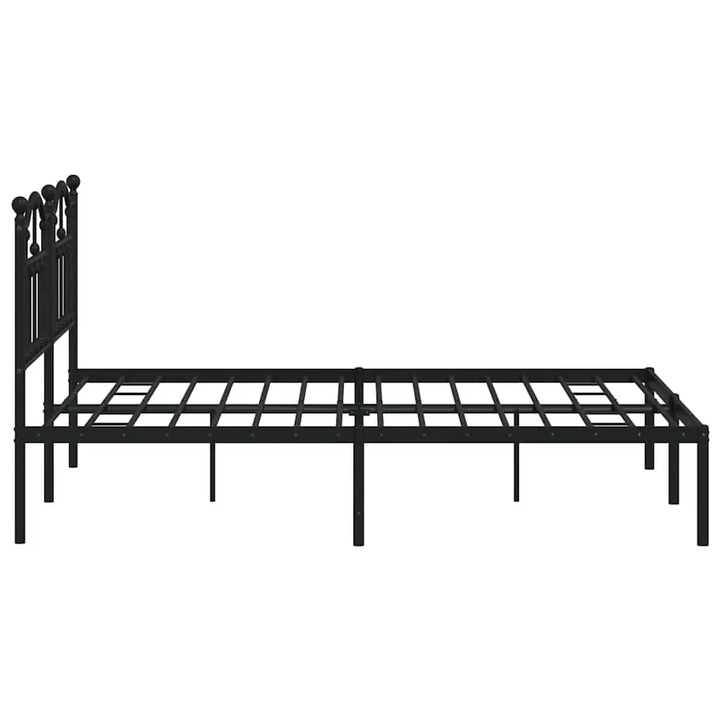 Metal Bed Frame Black with Headboard 135x190cm Slatted Base Powder Coated Steel Construction
