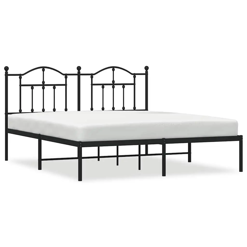 Metal Bed Frame King Powder-coated Steel 183x203 cm Slatted Base Black