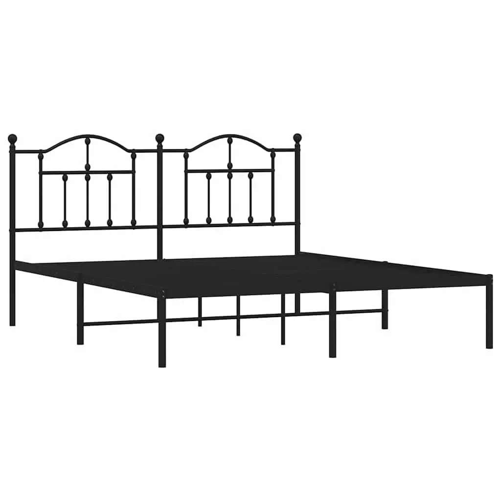 Metal Bed Frame King Powder-coated Steel 183x203 cm Slatted Base Black