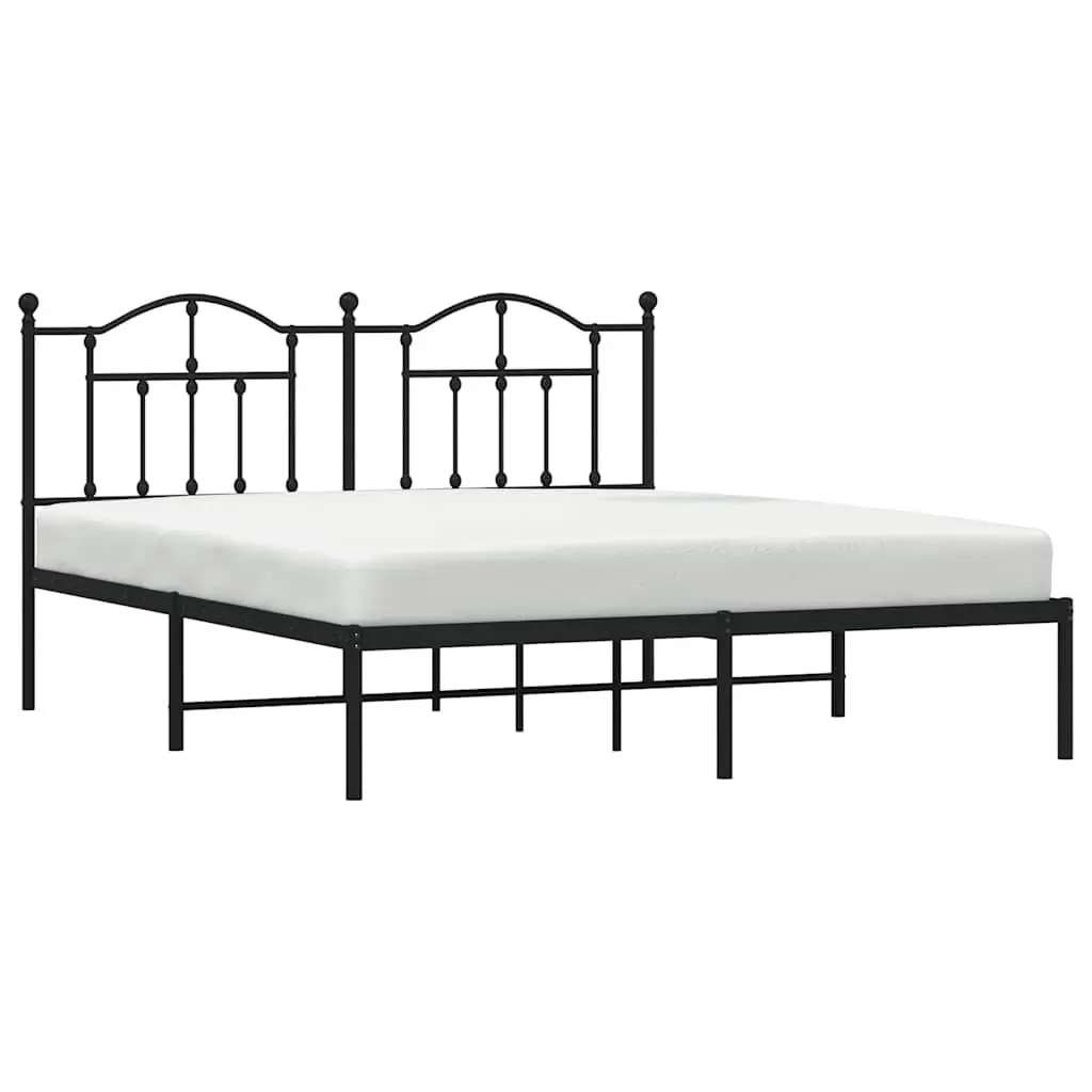Metal Bed Frame King Powder-coated Steel 183x203 cm Slatted Base Black