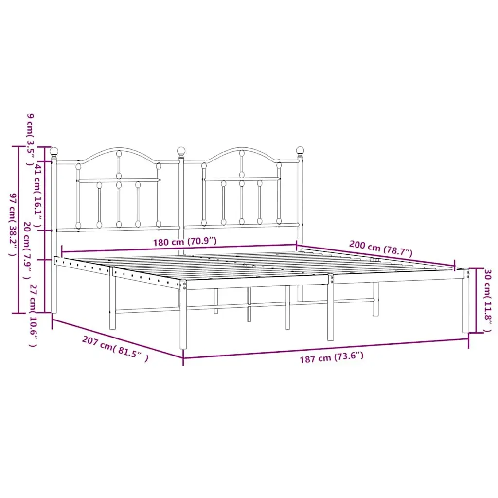 Metal Bed Frame King Powder-coated Steel 183x203 cm Slatted Base Black