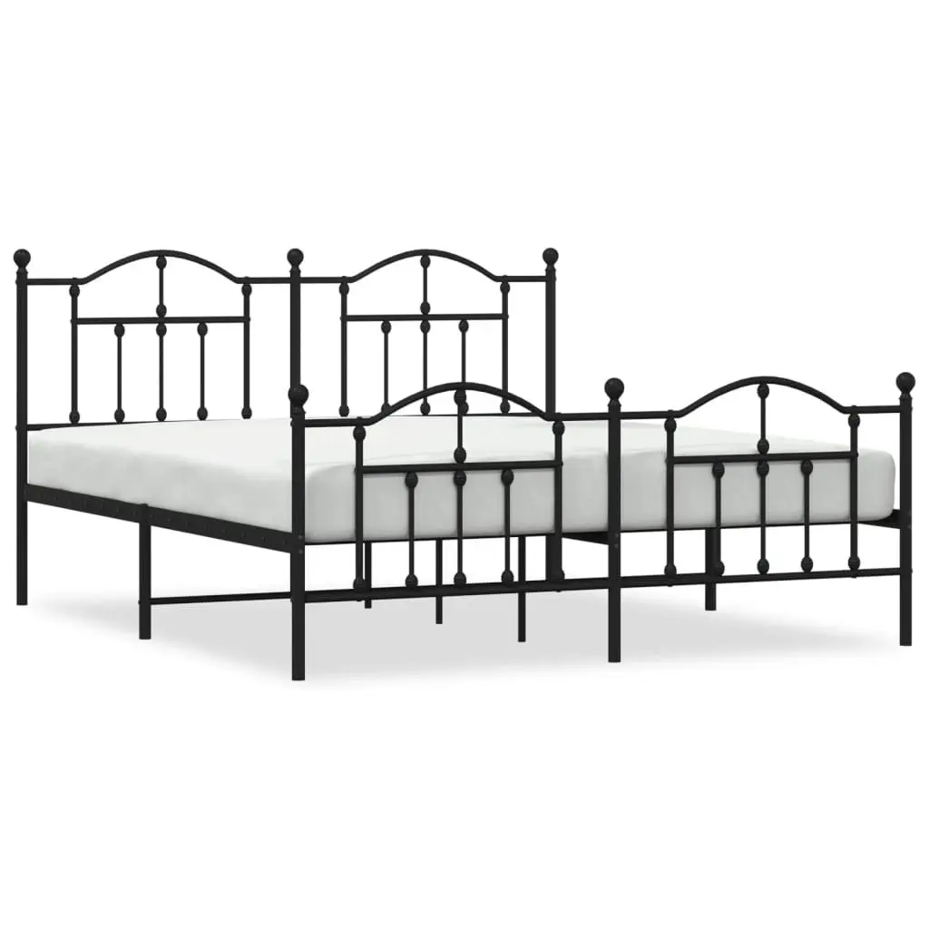 Metal Bed Frame King Size 183x203 cm with Footboard Headboard Black Steel