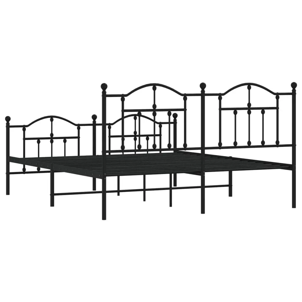Metal Bed Frame King Size 183x203 cm with Footboard Headboard Black Steel