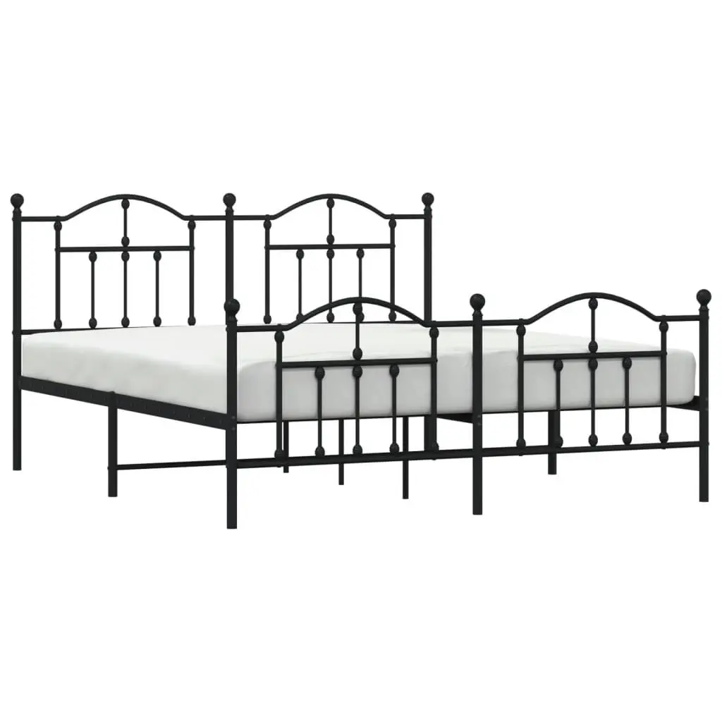 Metal Bed Frame King Size 183x203 cm with Footboard Headboard Black Steel