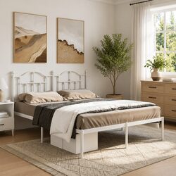 Versatile White Metal Bed Frame 135x190 cm for Any Bedroom