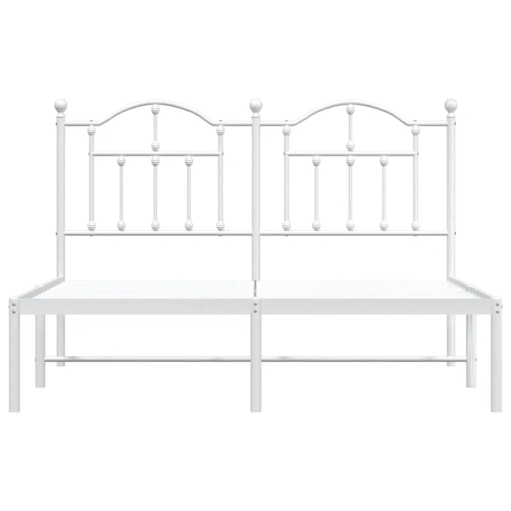 Metal Bed Frame White Slatted Base 135x190 cm with Headboard for Bedroom