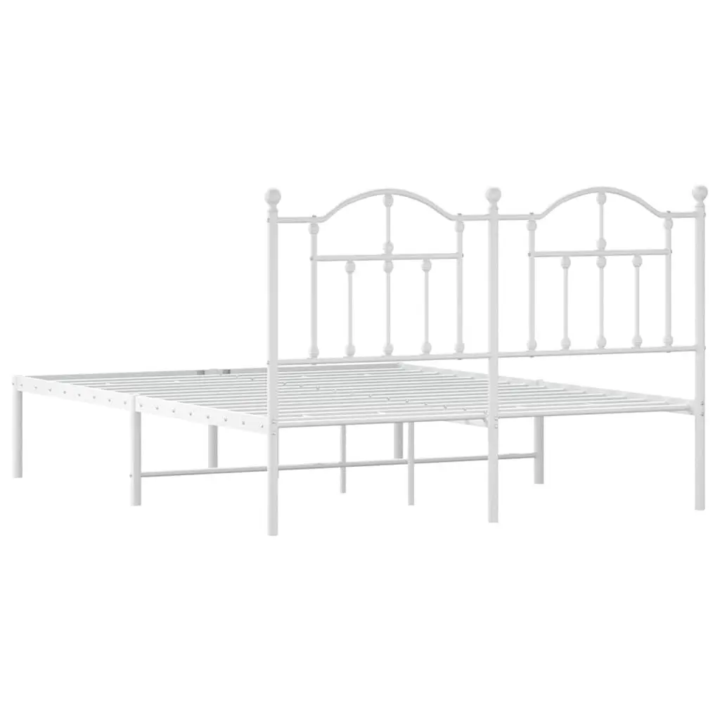 Metal Bed Frame White 150x200 cm Steel Slats Headboard Bedroom Furniture