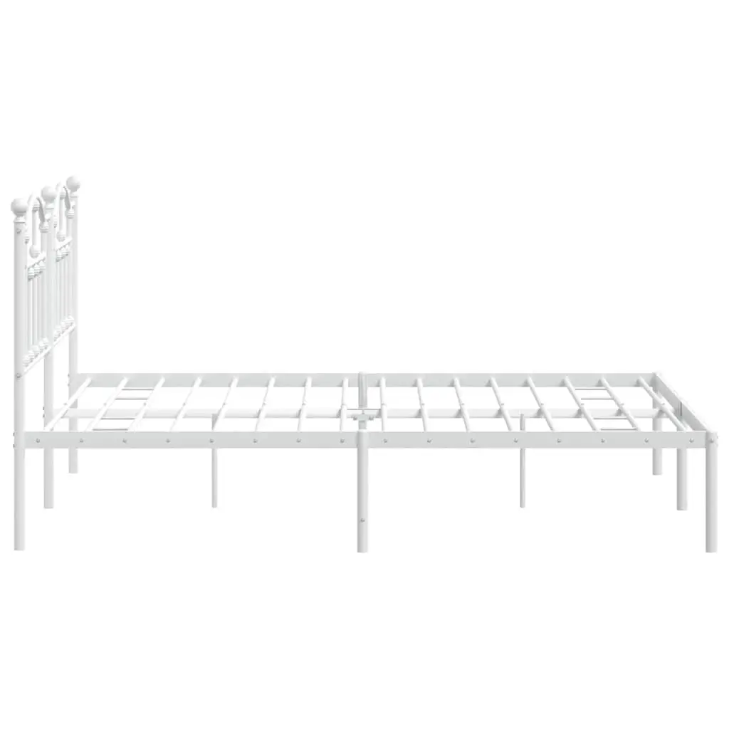 Metal Bed Frame White 150x200 cm Steel Slats Headboard Bedroom Furniture