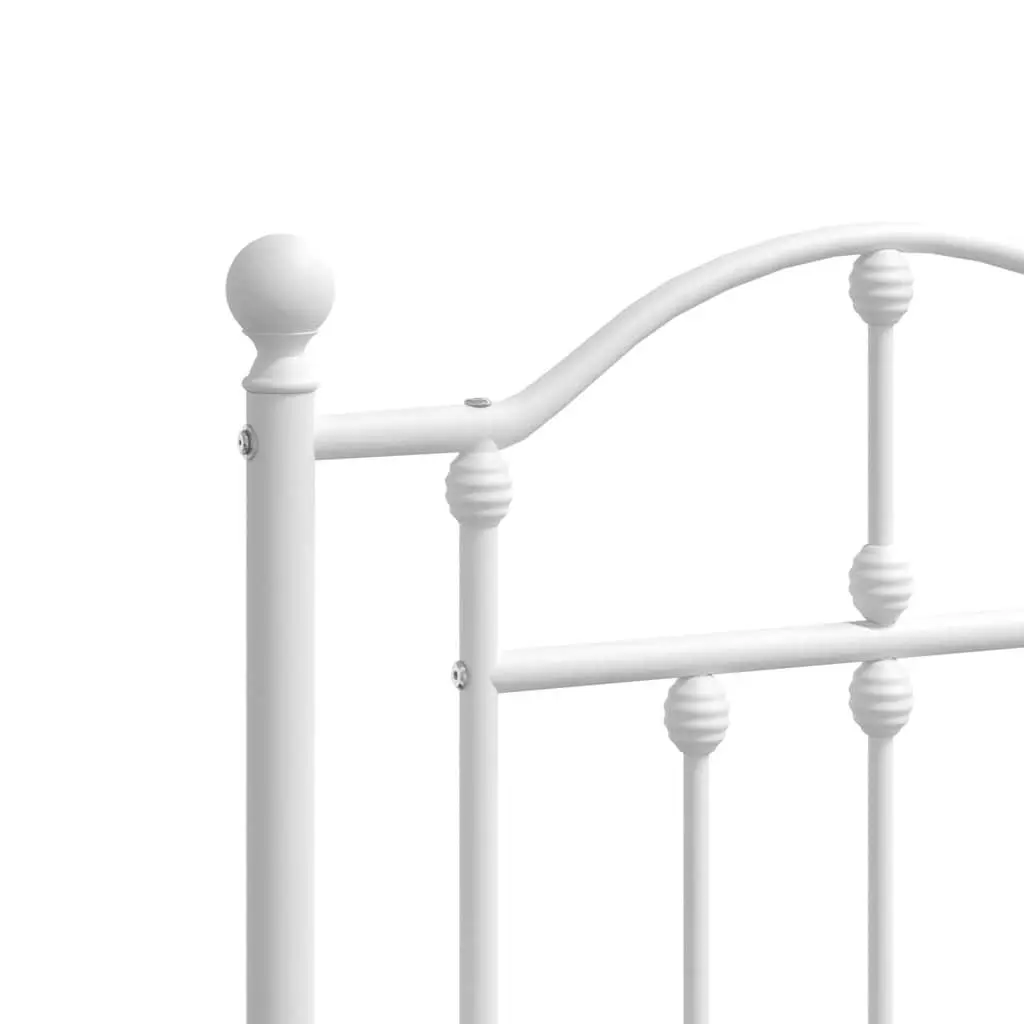 Metal Bed Frame White 150x200 cm Steel Slats Headboard Bedroom Furniture