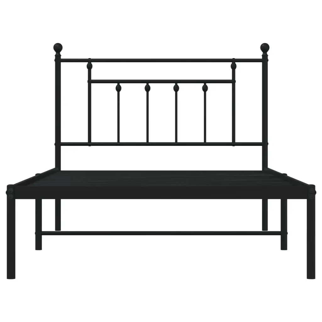 Metal Bed Frame King Single 107x203cm Black Headboard Steel Slats Support
