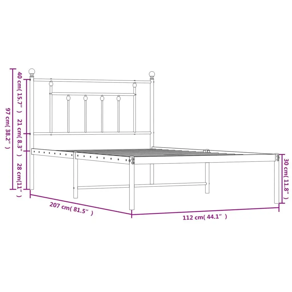 Metal Bed Frame King Single 107x203cm Black Headboard Steel Slats Support