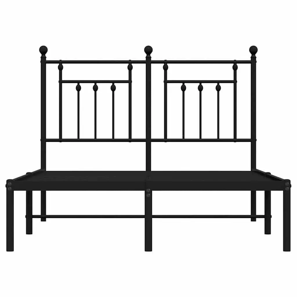 Metal Bed Frame Powder-Coated Steel 135x190 cm Black with Headboard Slatted Base