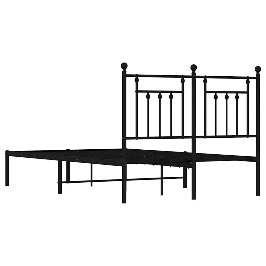 Metal Bed Frame Powder-Coated Steel 135x190 cm Black with Headboard Slatted Base