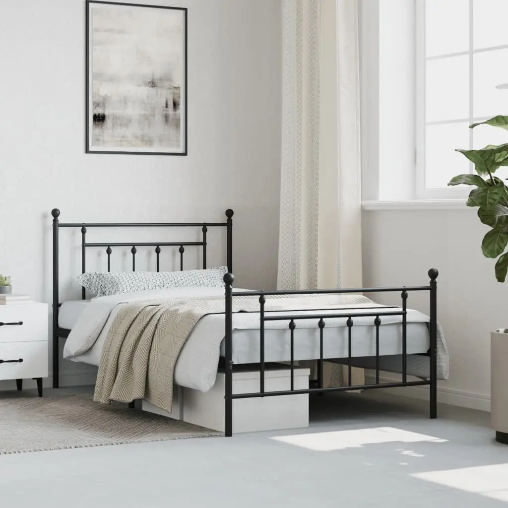 King Single Metal Bed Frame Black Steel 107x203cm with Footboard Durable Construction for Bedroom Furniture