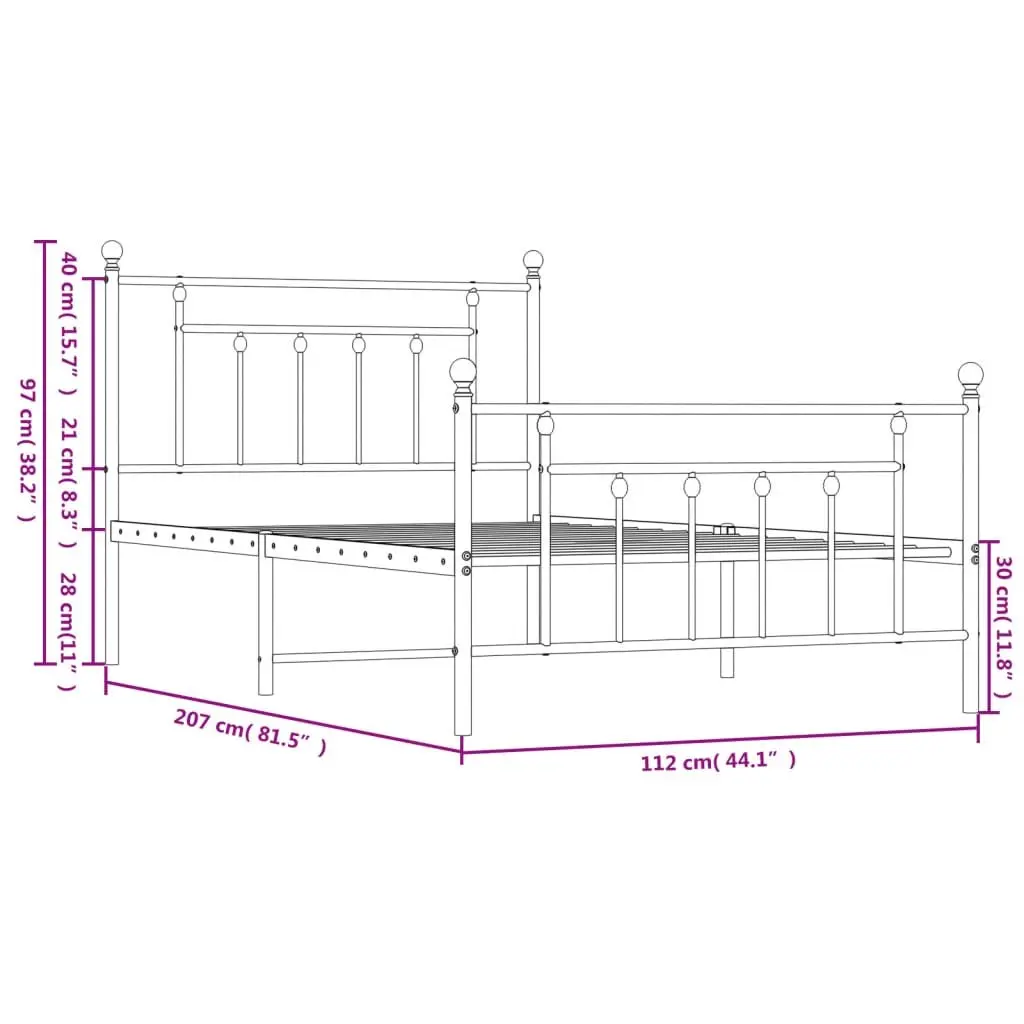 King Single Metal Bed Frame Black Steel 107x203cm with Footboard Durable Construction for Bedroom Furniture