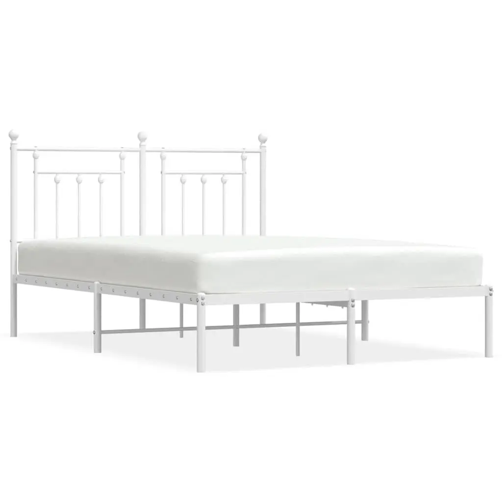Metal Bed Frame with Headboard White 150x200 cm Bedroom Furniture Slatted Base