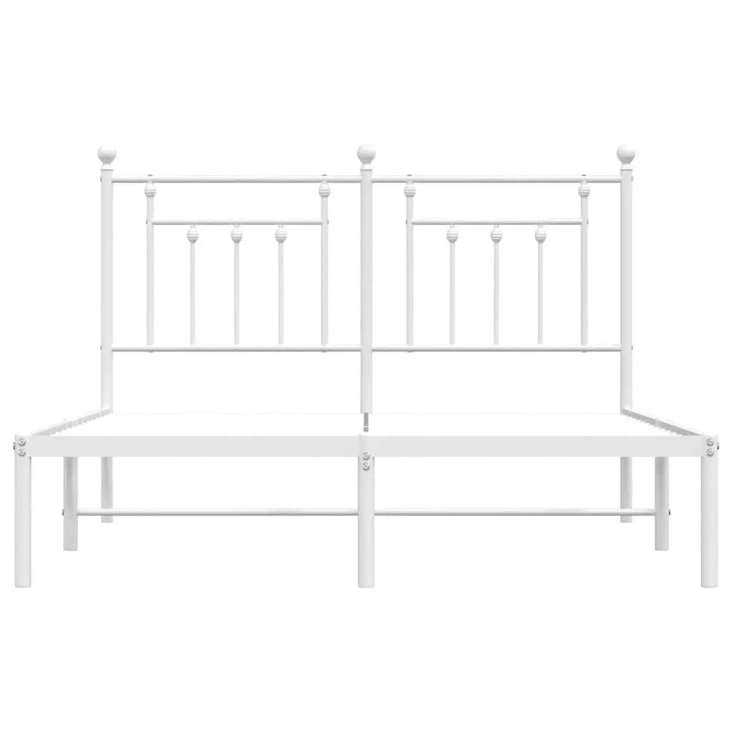 Metal Bed Frame with Headboard White 150x200 cm Bedroom Furniture Slatted Base