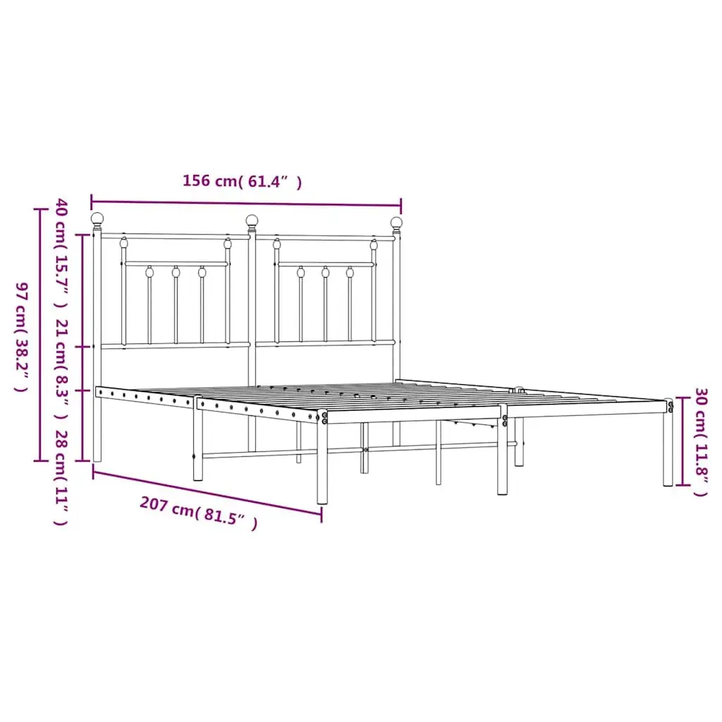 Metal Bed Frame with Headboard White 150x200 cm Bedroom Furniture Slatted Base