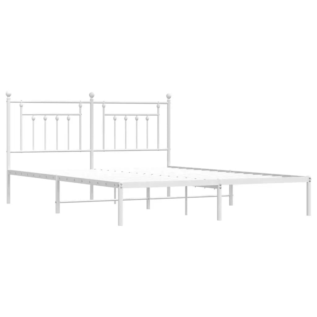 Metal Bed Frame King Size Bedroom Furniture with Headboard Storage White
