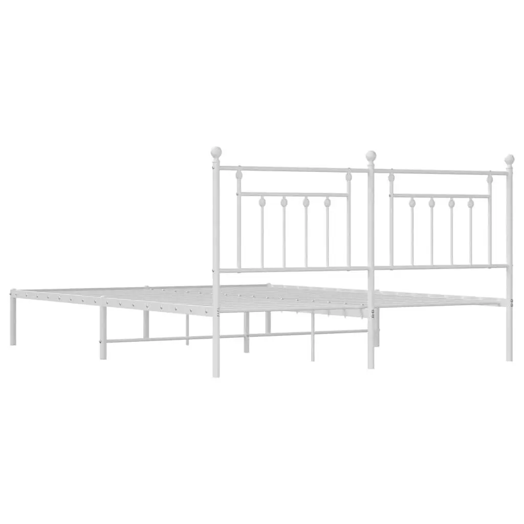 Metal Bed Frame King Size Bedroom Furniture with Headboard Storage White