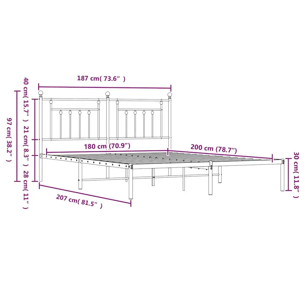Metal Bed Frame King Size Bedroom Furniture with Headboard Storage White