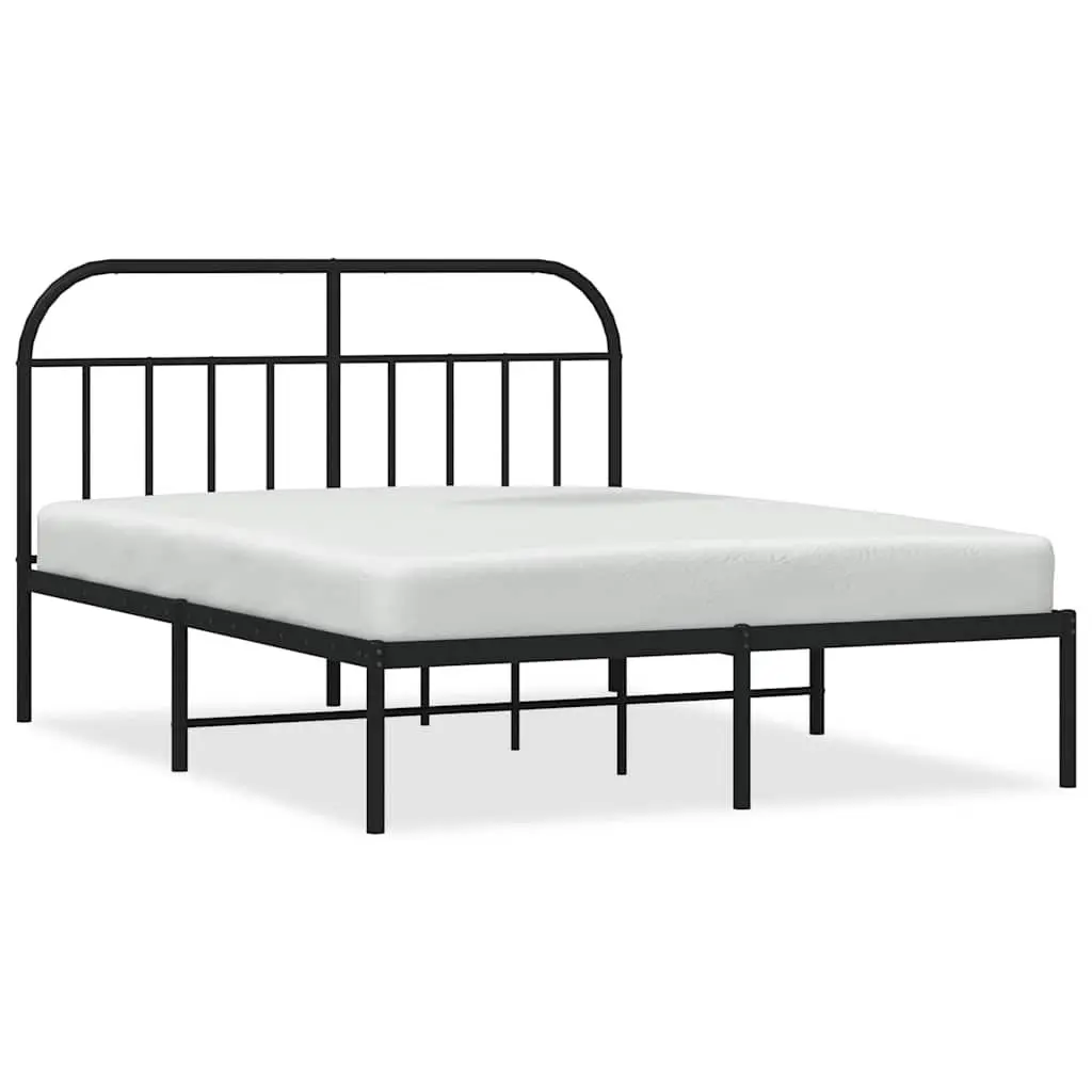Metal Bed Frame with Slatted Base Black Steel 150x200 cm Integrated Headboard