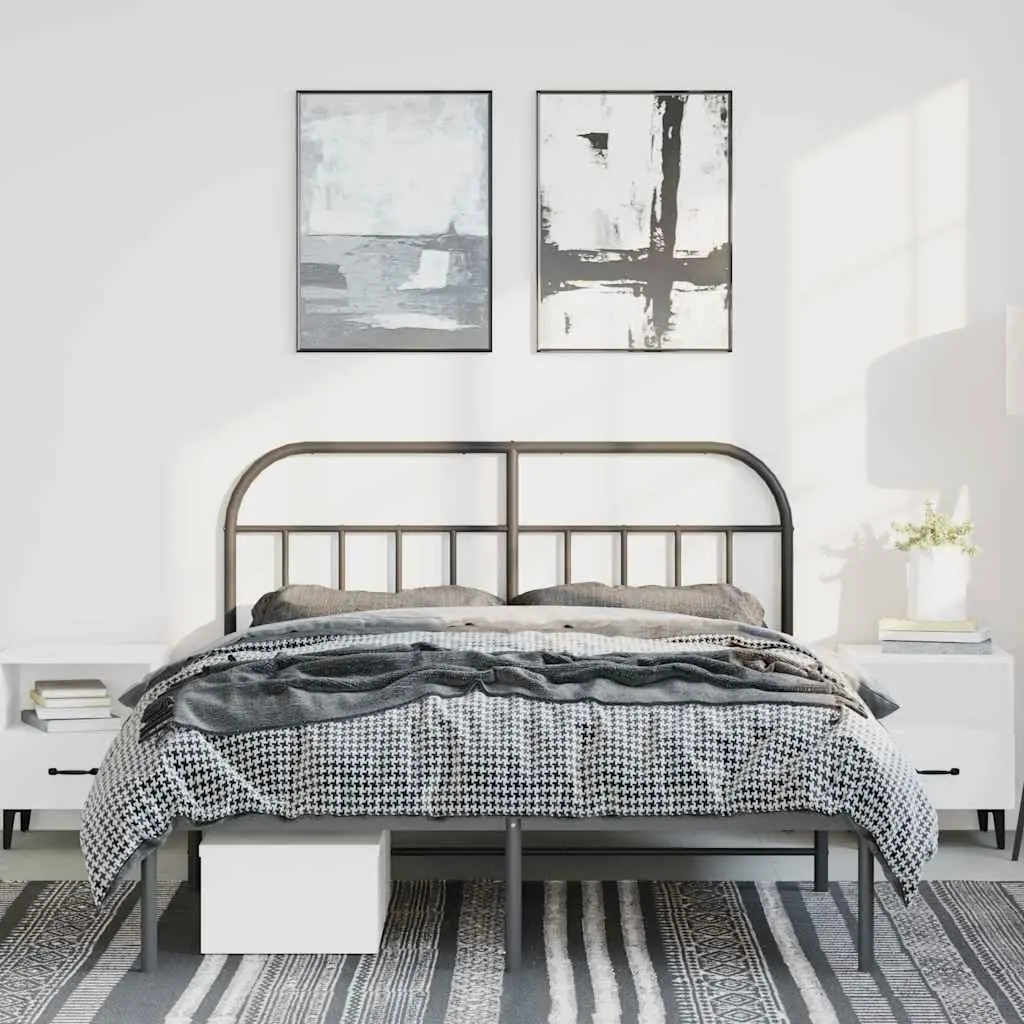 Metal Bed Frame with Slatted Base Black Steel 150x200 cm Integrated Headboard