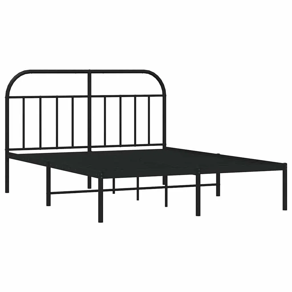 Metal Bed Frame with Slatted Base Black Steel 150x200 cm Integrated Headboard