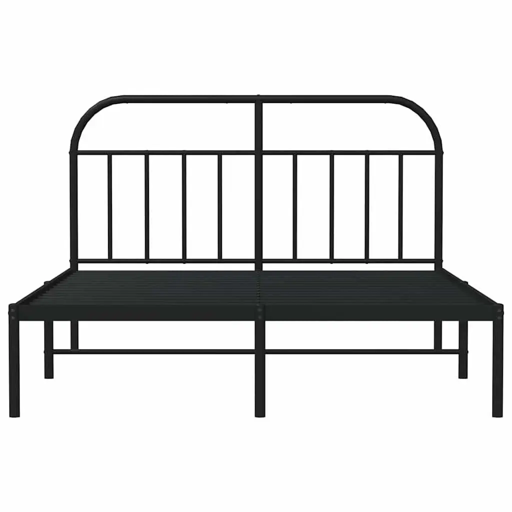 Metal Bed Frame with Slatted Base Black Steel 150x200 cm Integrated Headboard