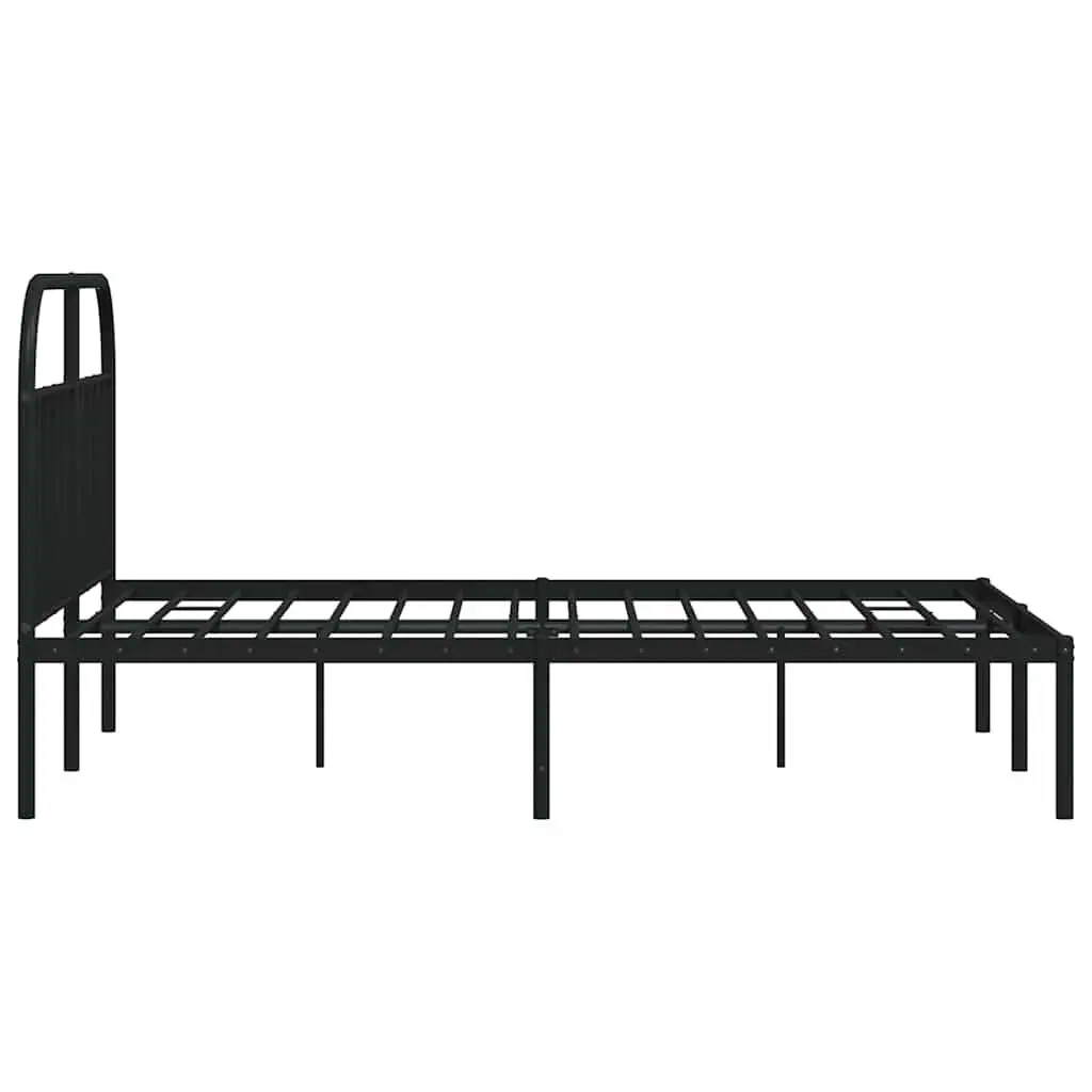 Metal Bed Frame with Slatted Base Black Steel 150x200 cm Integrated Headboard