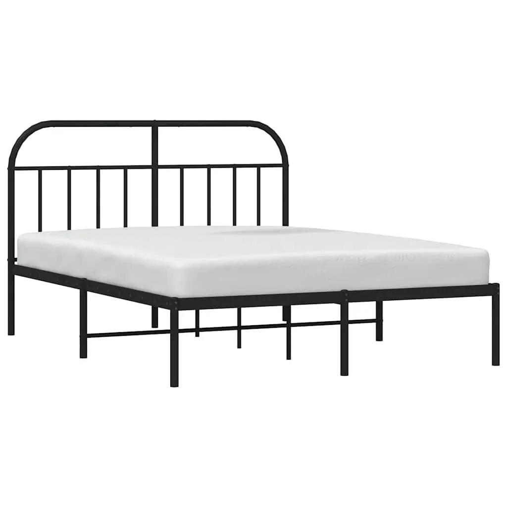 Metal Bed Frame with Slatted Base Black Steel 150x200 cm Integrated Headboard