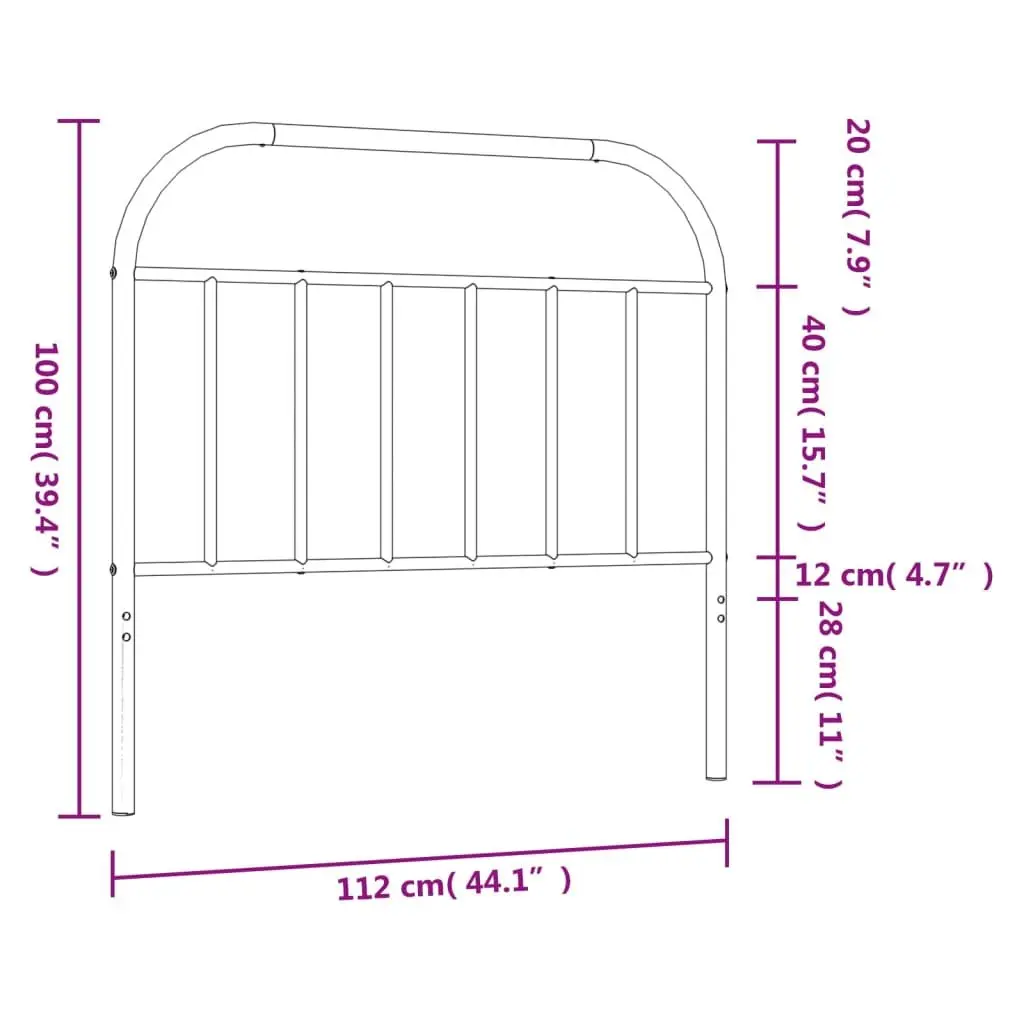 Metal Headboard Powder-Coated Steel 107cm Black Bed Frame Accessory
