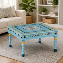 Functional Hand-Painted Turquoise Coffee Table for Daily Use