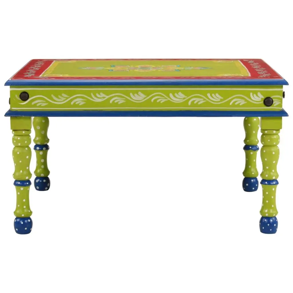 Coffee Table Hand-Painted Green Solid Mango Wood Decorative Living Room Accent
