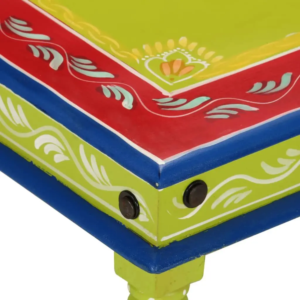 Coffee Table Hand-Painted Green Solid Mango Wood Decorative Living Room Accent