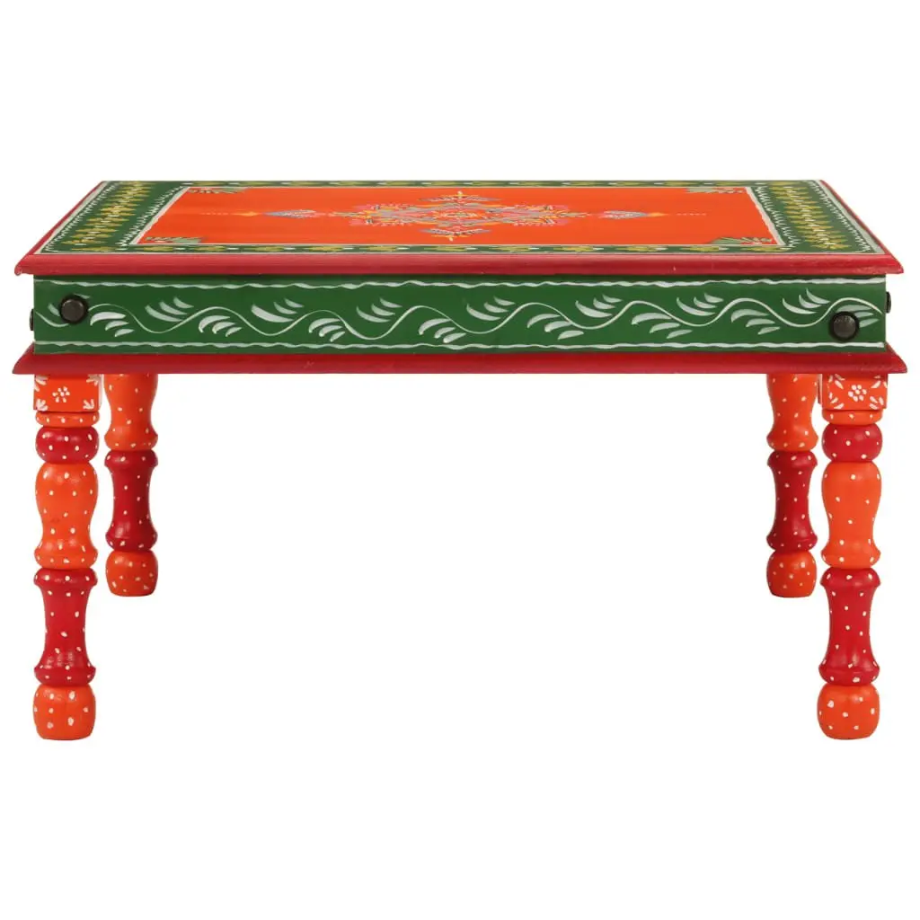 Coffee Table Solid Mango Wood Hand Painted Orange Living Room Accent Furniture