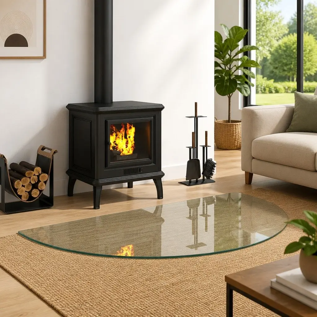 Fireplace Hearth Pad Tempered Glass Transparent 1200x600mm Heat Resistant Floor Protection