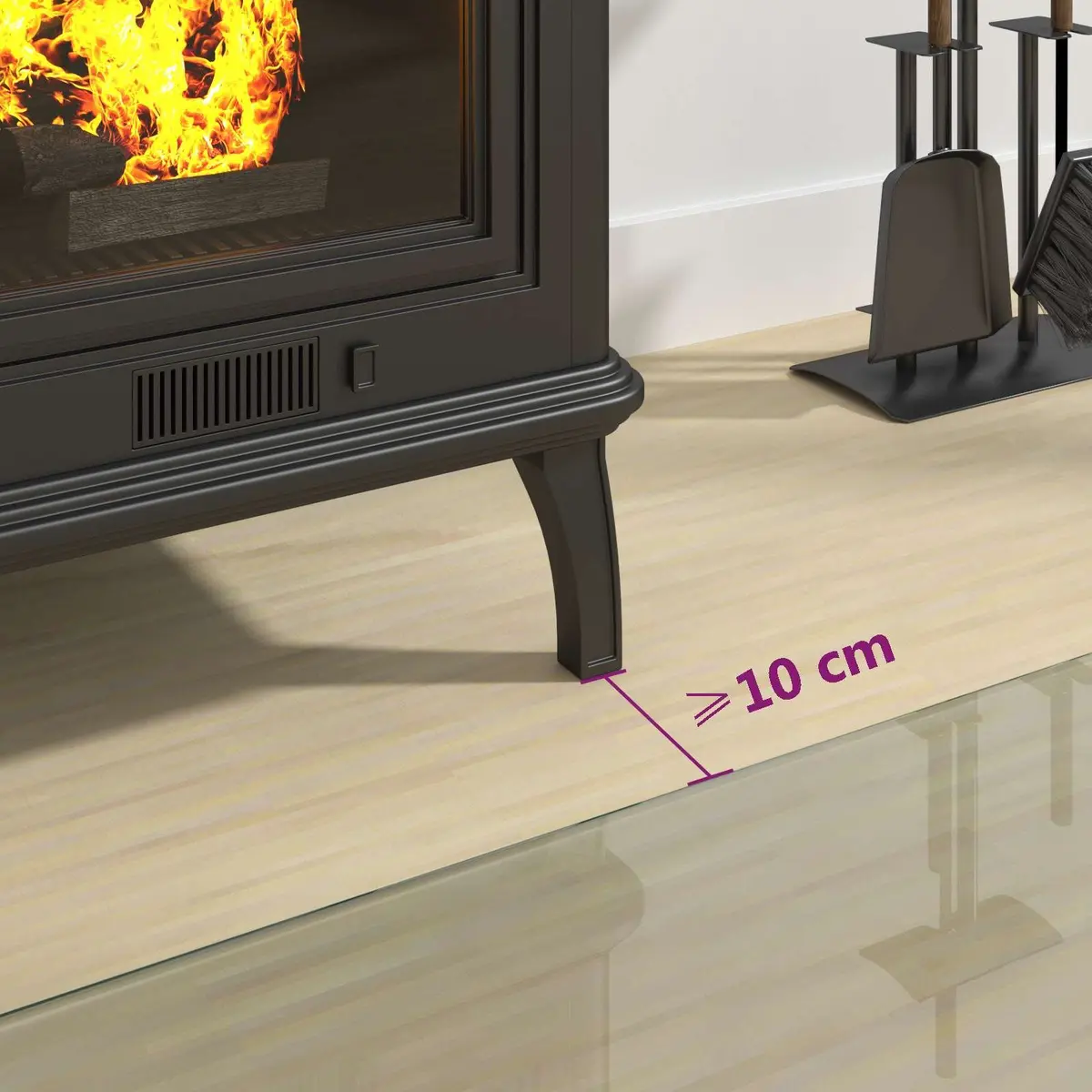 Glass Hearth Pad Transparent Tempered Heat Resistant 1000x500mm Floor Protector